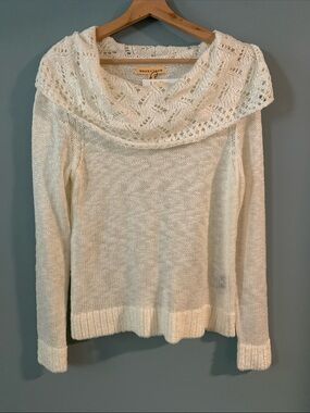 Mesh & Lace White Cowl Neck Sweater NWT